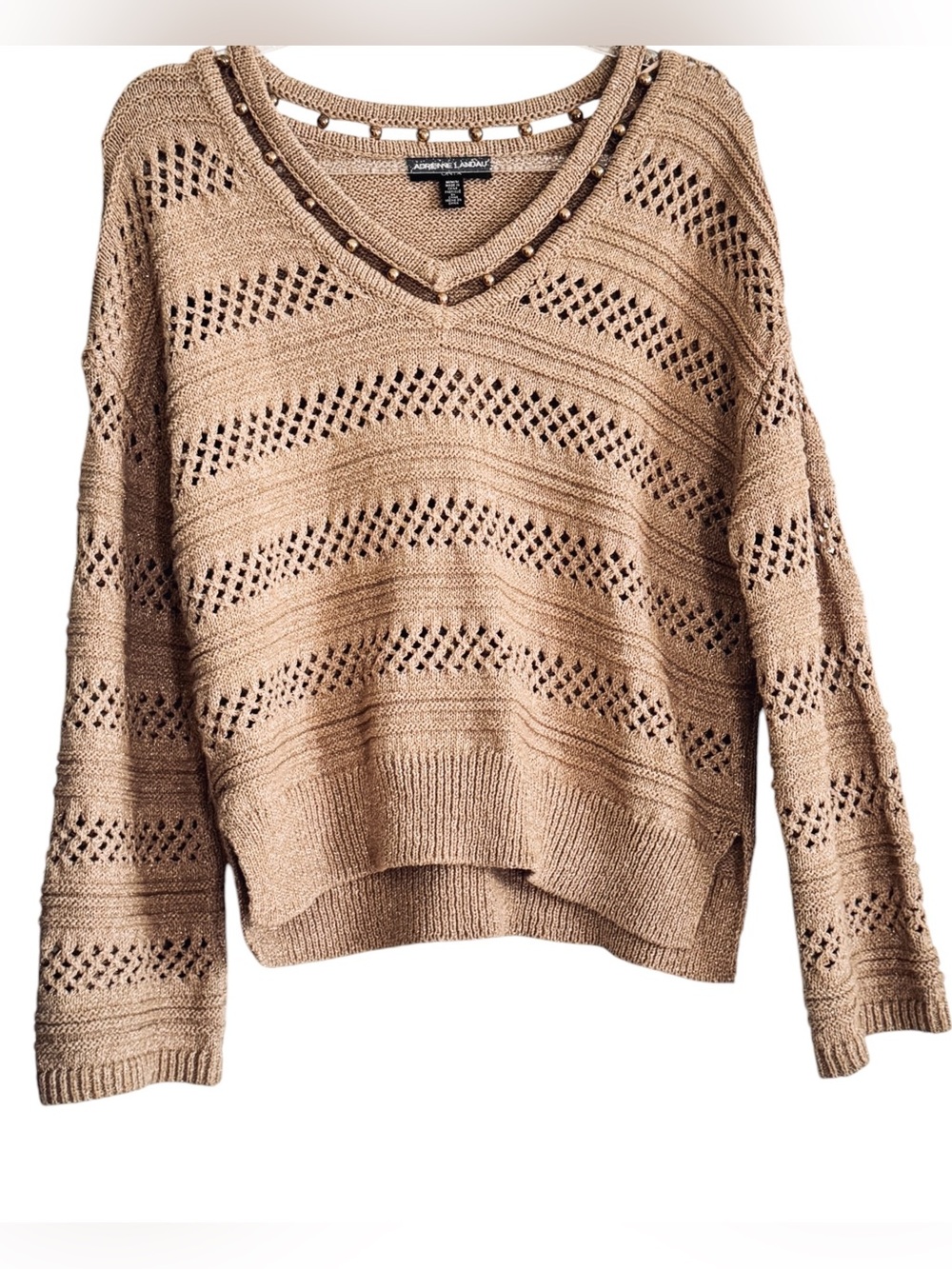 Adrienne Landau Onyx Metallic Gold Beaded Sweater Size M